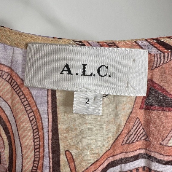 NWOT ALC Luna Printed Smocked Mini Dress Deep V-Neck Womens Multicolor Size 2 - Picture 5 of 7